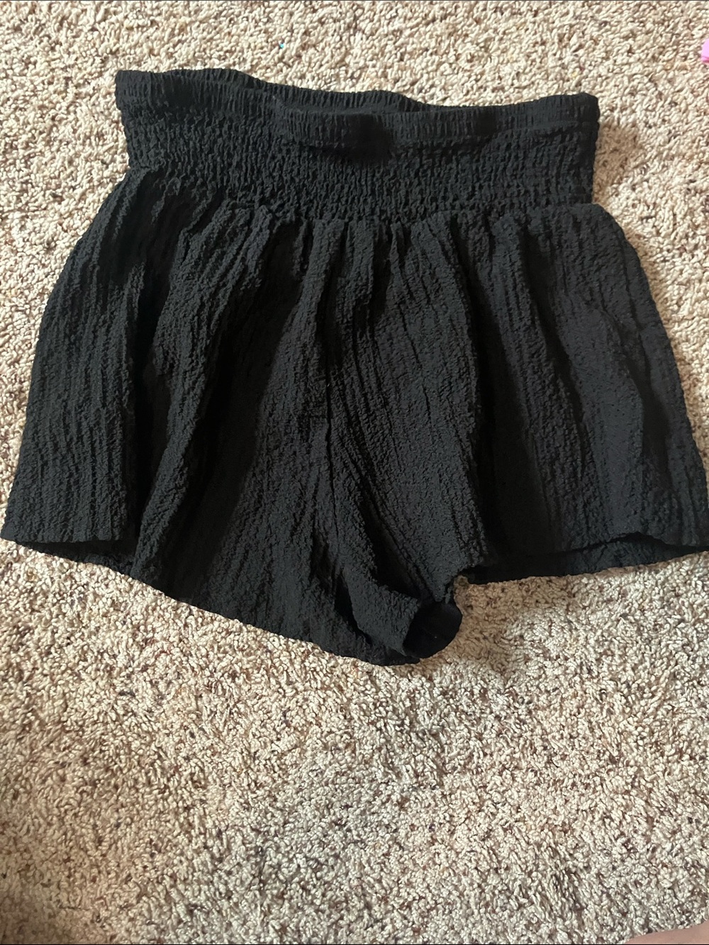 SHEIN Black High-Waist Smocked Shorts